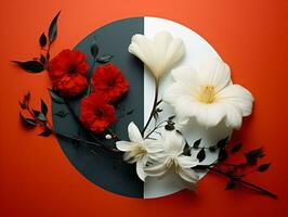 yin yang flower composition, ai generative photo