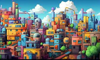 pixel art of colorful city building, ai generative photo