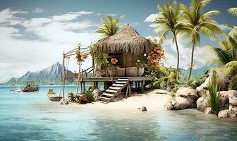 digital art beautiful island resort, ai generative photo
