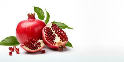 pomegranate fruit macro white background blank space, ai generative photo