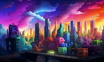 pixel art of colorful city building, ai generative photo