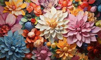 pintura antecedentes de varios flores lleno pantalla en relieve, ai generativo foto