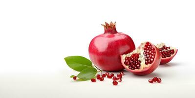 pomegranate fruit macro white background blank space, ai generative photo