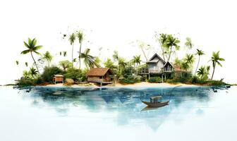 digital art beautiful island resort, ai generative photo