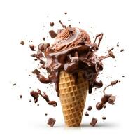 white background chocolate ice cream macro, ai generative photo