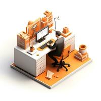 isometric 3d office worker, ai generative photo
