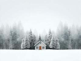 triangular cabin in winter snowy forest, ai generative photo