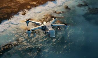 macro drone with camera in flight, ai generative photo