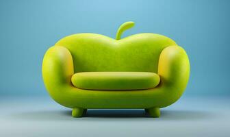 apple shaped green sofa, generative ai photo