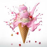 white background strawberry ice cream macro, ai generative photo