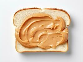 white bread with peanut butter view from above, ai generative photo