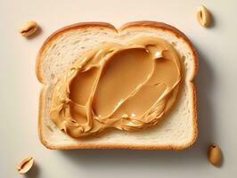 white bread with peanut butter view from above, ai generative photo