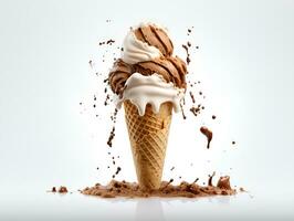 white background chocolate ice cream macro, ai generative photo