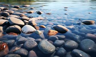 riverside rocks macro, ai generative photo