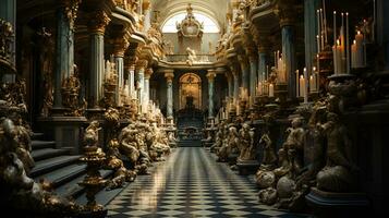 ancient european artistic building interior, ai generative photo