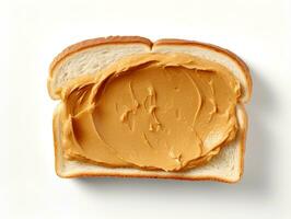 white bread with peanut butter view from above, ai generative photo