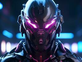 robot cyberpunk villain macro, ai generative photo