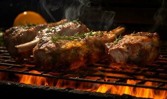 macro of lamb chops on grill, ai generative photo