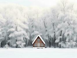 triangular cabin in winter snowy forest, ai generative photo