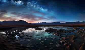 ver de rock lago con hermosa ártico cielo, ai generativo foto