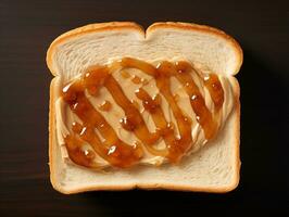 white bread with peanut butter view from above, ai generative photo