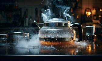 boiling water in pots and kettles, generative ai photo