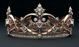 macro of queen crown with diamond decoration, ai generative photo