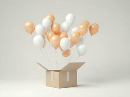 balloons coming out of a cardboard box blank space, ai generative photo