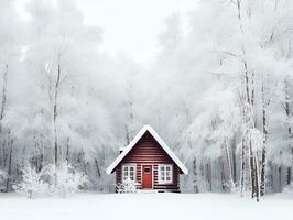 triangular cabin in winter snowy forest, ai generative photo