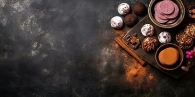 Chocolate  Mexico Candy on a dark rustic background, copy space,Generative AI. photo