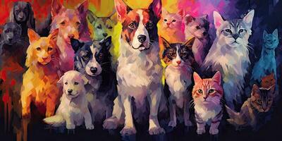 Animal set dogs and cats impressionism stye,Generative AI. photo