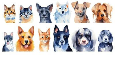 Animal set dogs watercolor.,Generative AI. photo