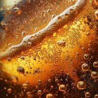 Close up background of beer with bubbles in beer. photo