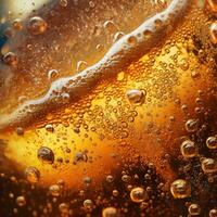 Close up background of beer with bubbles in beer. photo