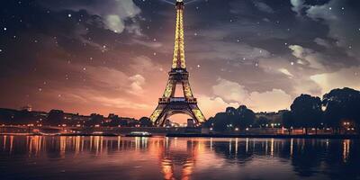 Eiffel Tower at night in Paris, France ,Generative AI photo