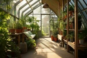 Greenhouse with plants. indoor gardening ,Generative AI photo