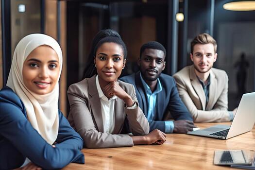 Multi-ethnic businesspeople having video conference ,Generative AI . photo