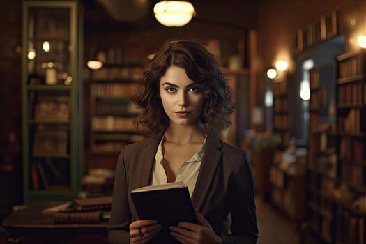 A beautiful Young busines woman with notebook ,Generative AI . photo