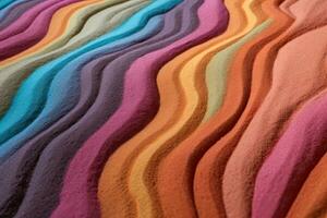 Stripes of rainbow coloured sand , copy space on white background , Generative AI photo