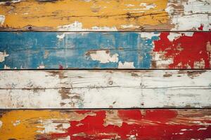 Horizontal retro background with wooden planks of different colors ,Generative AI photo