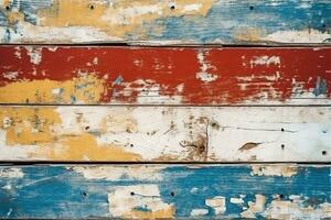 Horizontal retro background with wooden planks of different colors ,Generative AI photo