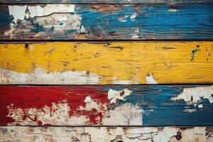 Horizontal retro background with wooden planks of different colors ,Generative AI photo