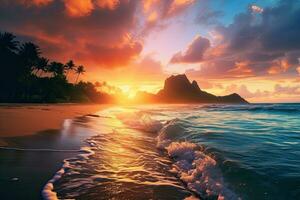Sunrise over beach in Cancun , Generative AI. photo