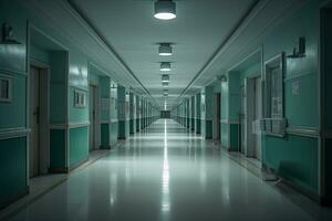 Corridor In Hospital Or Clinic. Generative AI. photo