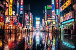 Shinjuku's Kabuki district at night in Japan. Generative AI . photo