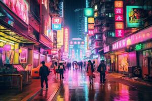 Bright neon signs in Hong Kong ,Generative AI . photo