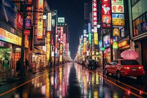 Shinjuku's Kabuki district at night in Japan. Generative AI . photo