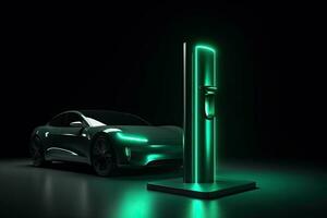 Charging station for an electric car . Power plant, green technology, future, copy space, Generative AI . photo