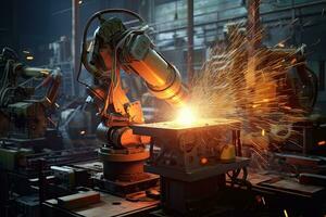 Robotic arms in a car plant at line  factory , Generative AI . photo