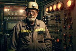 Power plant worker at factory industry , Generative AI . photo